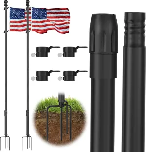 10 FT Black Heavy Duty Flag Poles Outside in Ground with 4 Pronges Base, Extra Thick Rust-Proof Flag Pole Kit for Yard Outdoor Garden Decor Residential Commerical (2 Pack,No Flag Included)