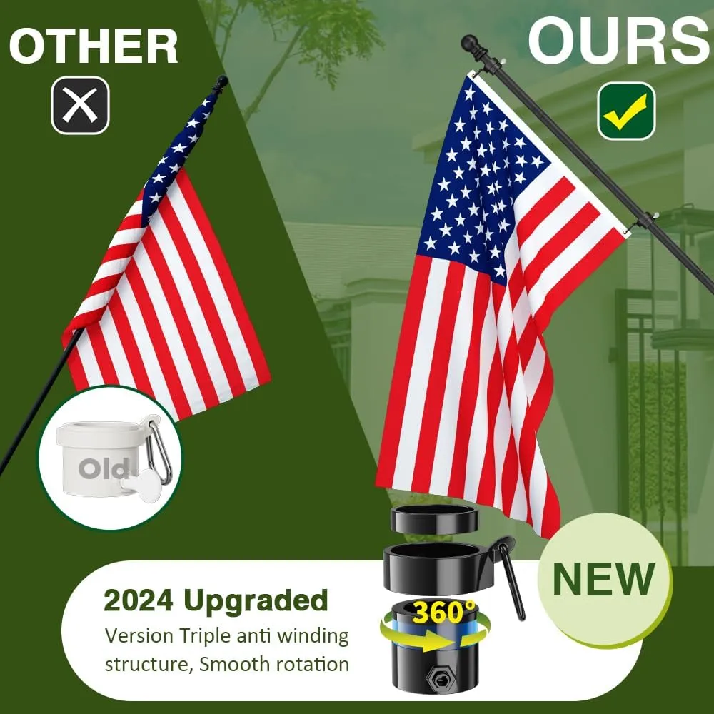 10 FT Black Heavy Duty Flag Poles Outside in Ground with 4 Pronges Base, Extra Thick Rust-Proof Flag Pole Kit for Yard Outdoor Garden Decor Residential Commerical (2 Pack,No Flag Included)