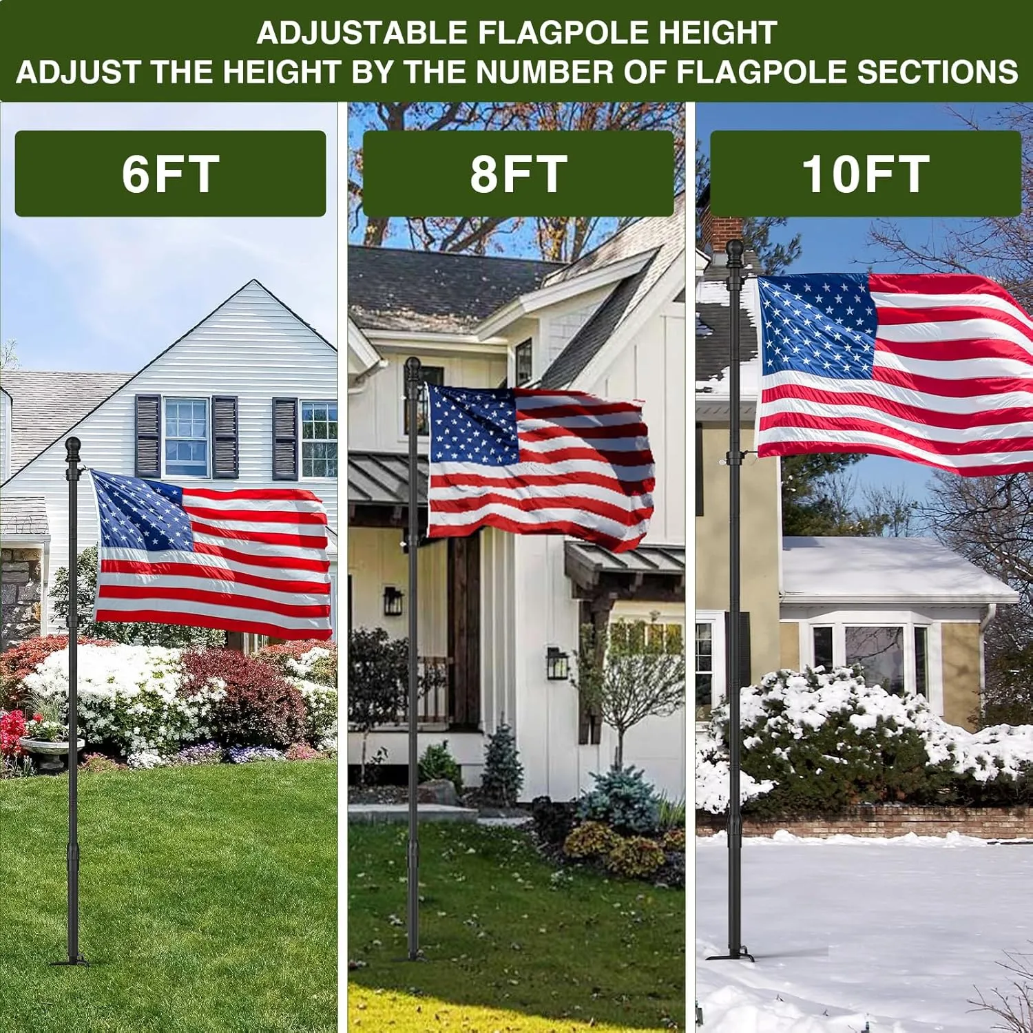 10 FT Black Heavy Duty Flag Poles Outside in Ground with 4 Pronges Base, Extra Thick Rust-Proof Flag Pole Kit for Yard Outdoor Garden Decor Residential Commerical (2 Pack,No Flag Included)
