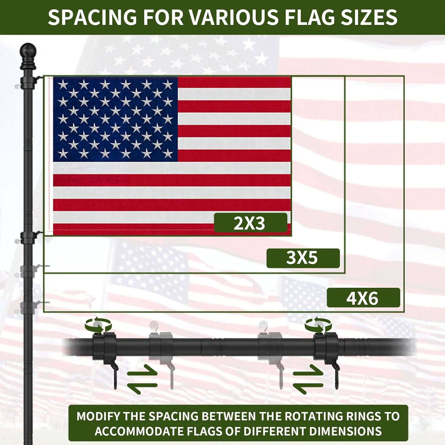 10 FT Black Heavy Duty Flag Poles Outside in Ground with 4 Pronges Base, Extra Thick Rust-Proof Flag Pole Kit for Yard Outdoor Garden Decor Residential Commerical (2 Pack,No Flag Included)