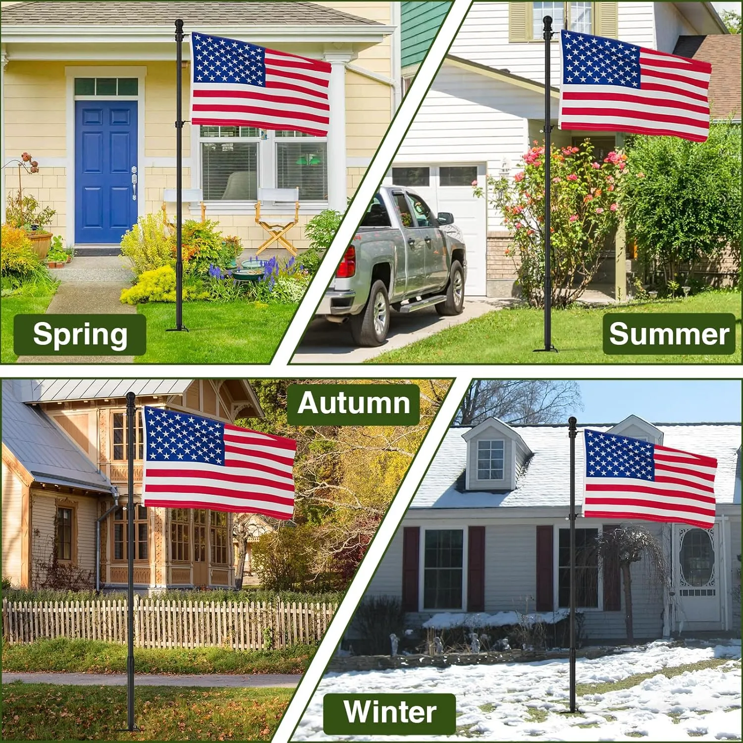 10 FT Black Heavy Duty Flag Poles Outside in Ground with 4 Pronges Base, Extra Thick Rust-Proof Flag Pole Kit for Yard Outdoor Garden Decor Residential Commerical (2 Pack,No Flag Included)