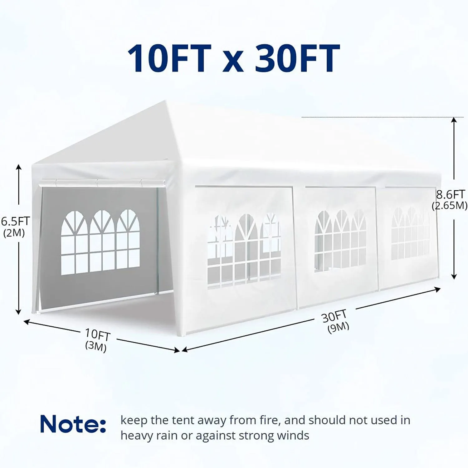 10 ft. x 30 ft. White Canopy Tent Heavy-Duty Wedding Party Tent Canopy with 8 Removable Side Walls