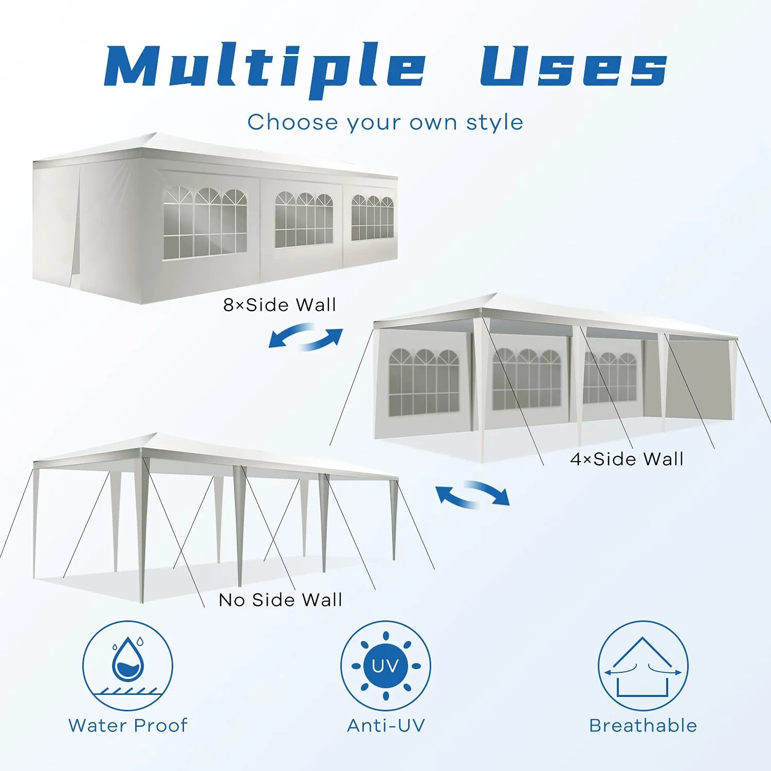 10 ft. x 30 ft. White Canopy Tent Heavy-Duty Wedding Party Tent Canopy with 8 Removable Side Walls