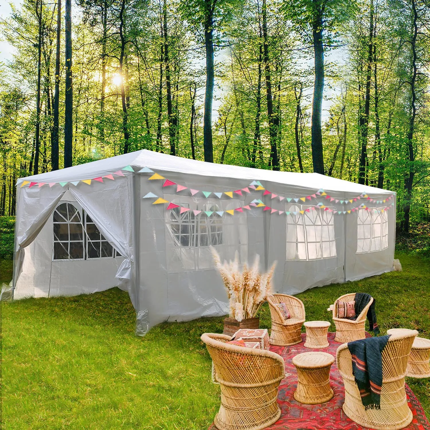 10 ft. x 30 ft. White Canopy Tent Heavy-Duty Wedding Party Tent Canopy with 8 Removable Side Walls