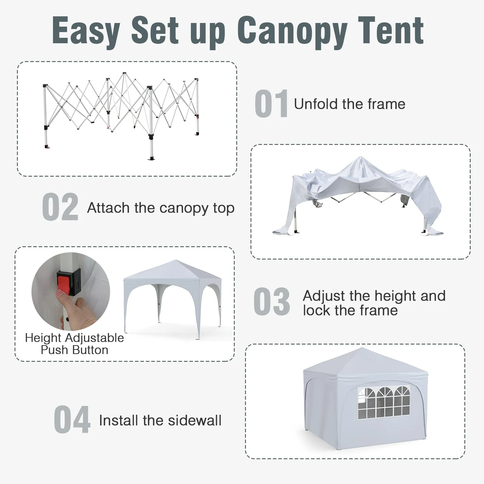 10 X 10 FT Pop up Canopy Tent with 4 Removable Sidewall-White