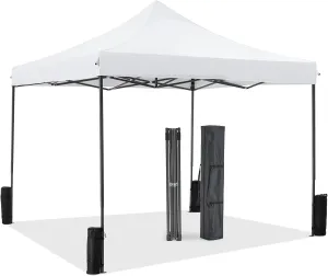 10 x 10ft Pop Up Canopy Tent Easy Setup Outdoor Shade Instant Portable Sun Shelter Canopy Tent for Parties Camping Beach,White