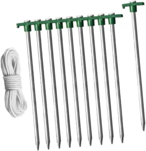 10x Camping Tent Pegs Tent Stakes Garden Portable with Ropes Ground Anchors for Canopy Awning Shelter Swing Tarp Netting