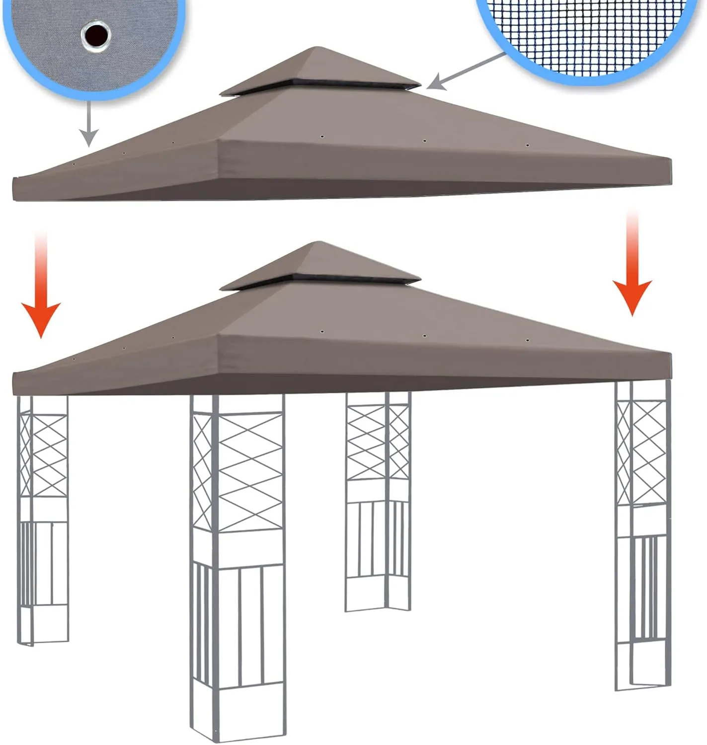 10x10 Canopy Replacement Top Double Tiered Gazebo Cover for Yard, Patio & Garden Durable Sunshade Replacement, Dual Tier Cover Only (Taupe)