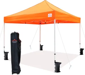 10'x10' Pop Up Canopy Tent Commercial Instant Shelter with Heavy Duty Roller Bag, 4 Canopy Sand Bags, 10x10 FT Orange