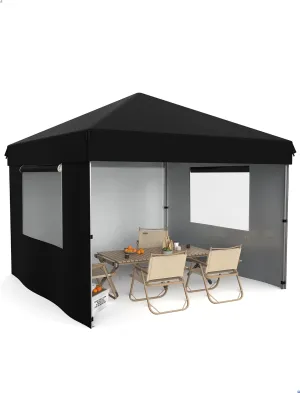 10'x10' Pop Up Canopy – Waterproof & UV-Resistant Outdoor Canopy with Center Lock and 3 Sidewalls, for Picnics, Camping, Beach Tent, and Outdoor Gatherings,Black