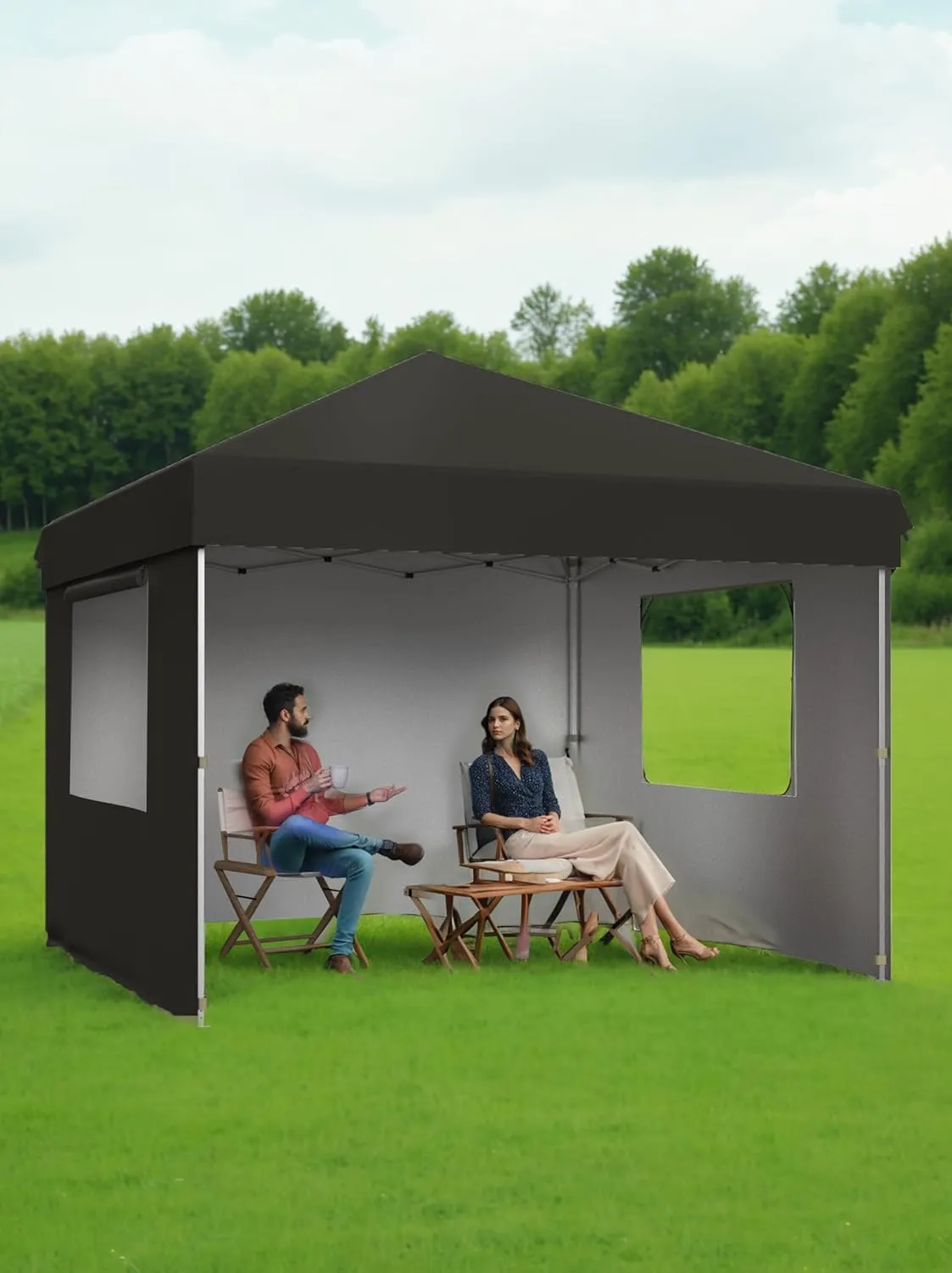 10'x10' Pop Up Canopy – Waterproof & UV-Resistant Outdoor Canopy with Center Lock and 3 Sidewalls, for Picnics, Camping, Beach Tent, and Outdoor Gatherings,Black