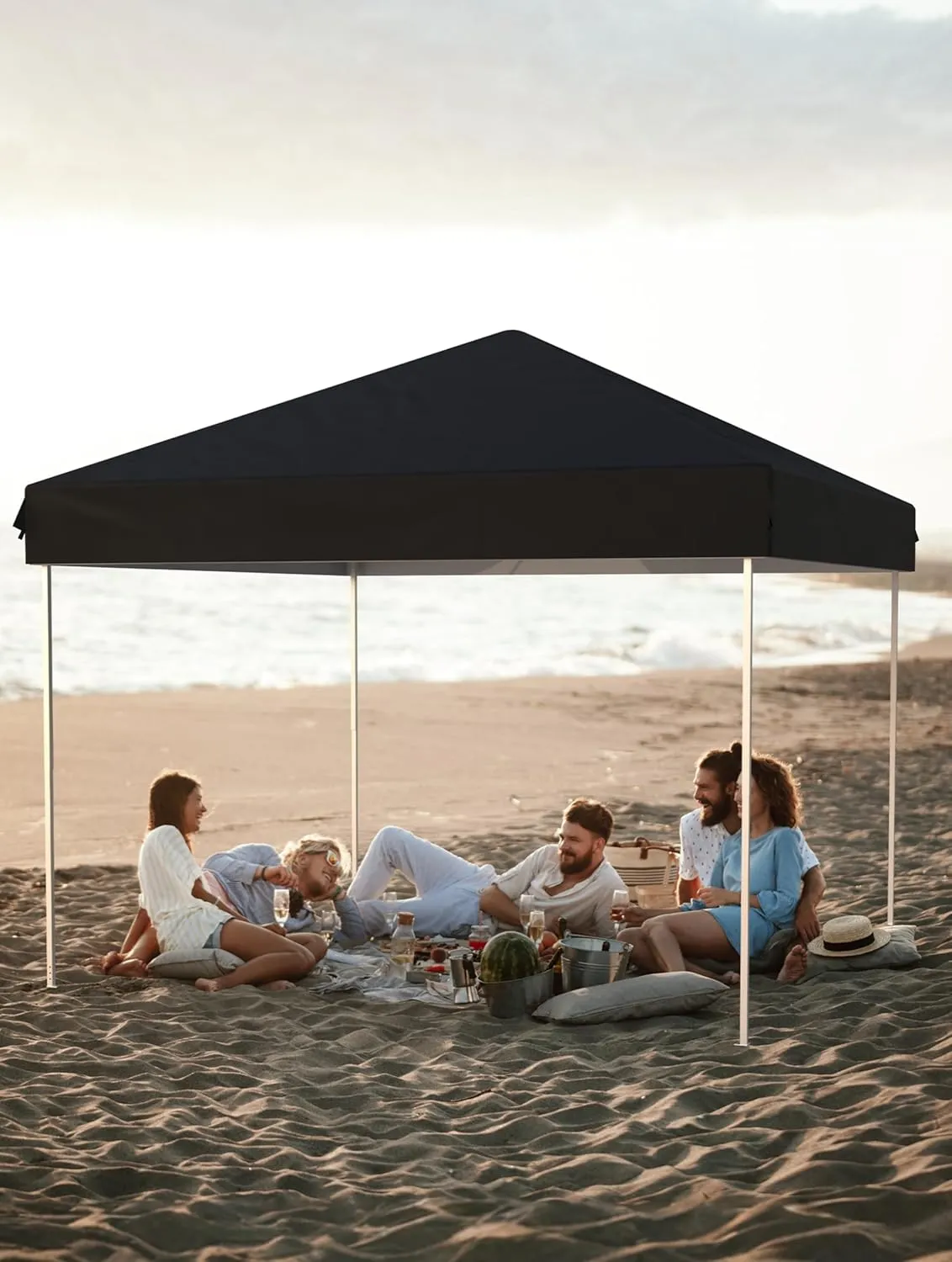 10'x10' Pop Up Canopy – Waterproof & UV-Resistant Outdoor Canopy with Center Lock and 3 Sidewalls, for Picnics, Camping, Beach Tent, and Outdoor Gatherings,Black