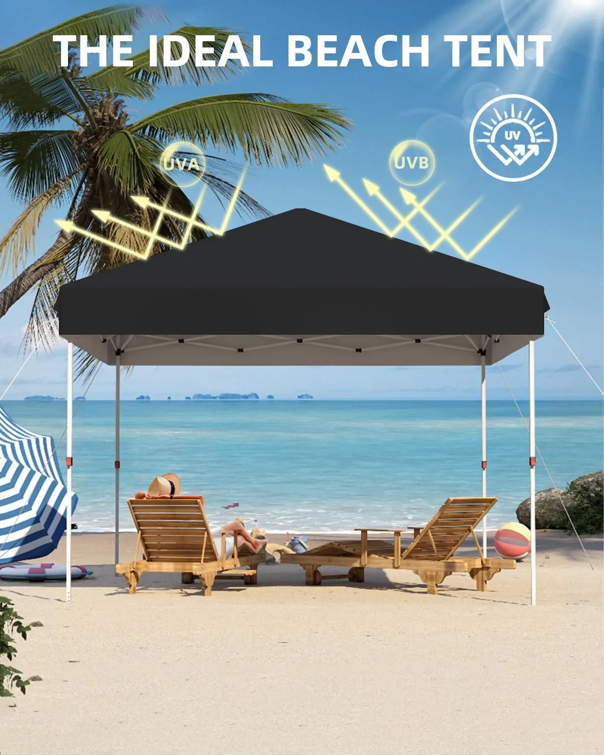 10x10 Pop Up Canopy with One Button Push Setup - Heavy Duty Outdoor Canopy Tent with Portable Roller Bag - 3 Adjustable Height, 4 Weight Bags, 8 Stakes & 4 Guy Ropes Included, Black