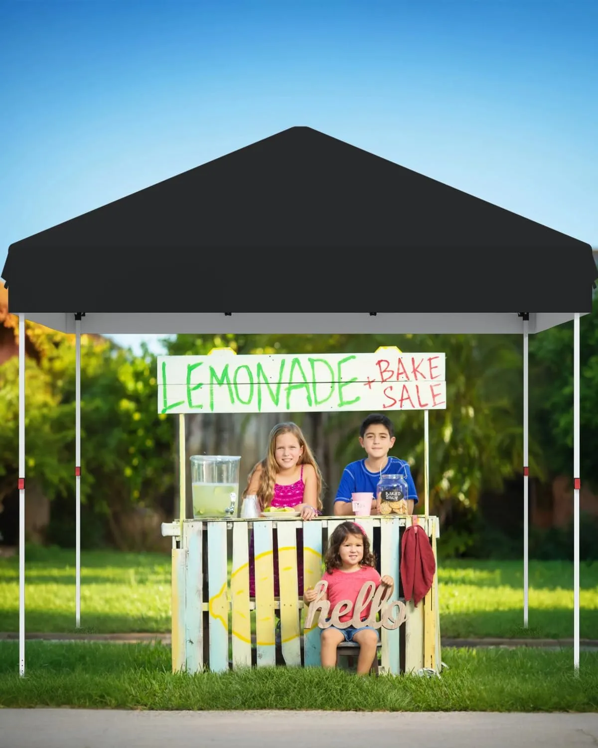 10x10 Pop Up Canopy with One Button Push Setup - Heavy Duty Outdoor Canopy Tent with Portable Roller Bag - 3 Adjustable Height, 4 Weight Bags, 8 Stakes & 4 Guy Ropes Included, Black