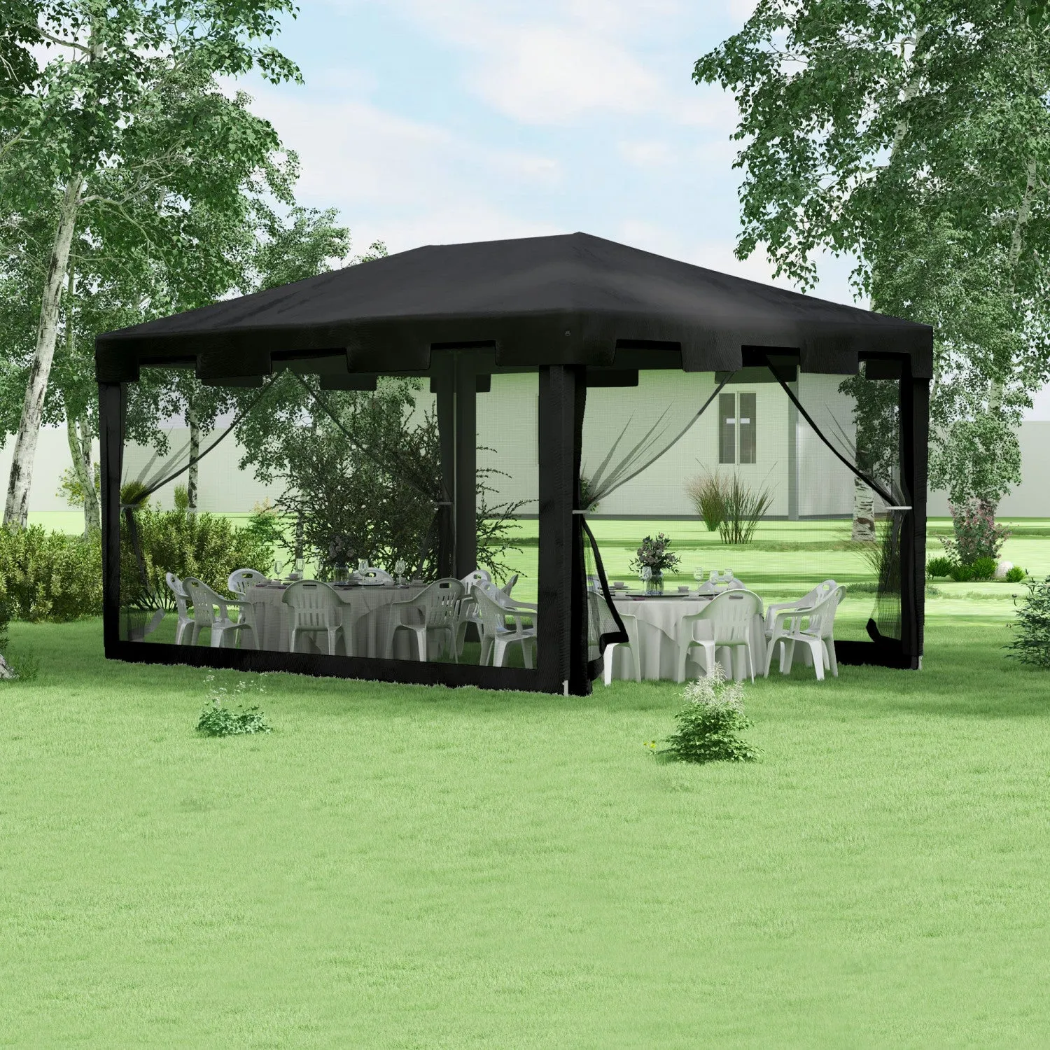 10x13ft Party Tent Wedding Gazebo Outdoor Waterproof Pe Canopy Shade|Outsunny Tente De Reception Mariage, Gazebo Exterieur Impermeable A L'eau