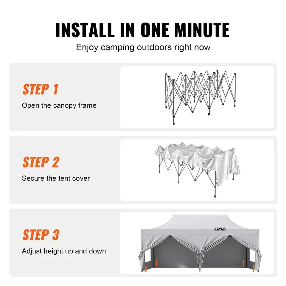 10x20 FT Pop up CanopyRemovable Sidewalls, Instant Canopies Portable Gazebo &amp; Wheeled Bag, UV Resistant Waterproof,