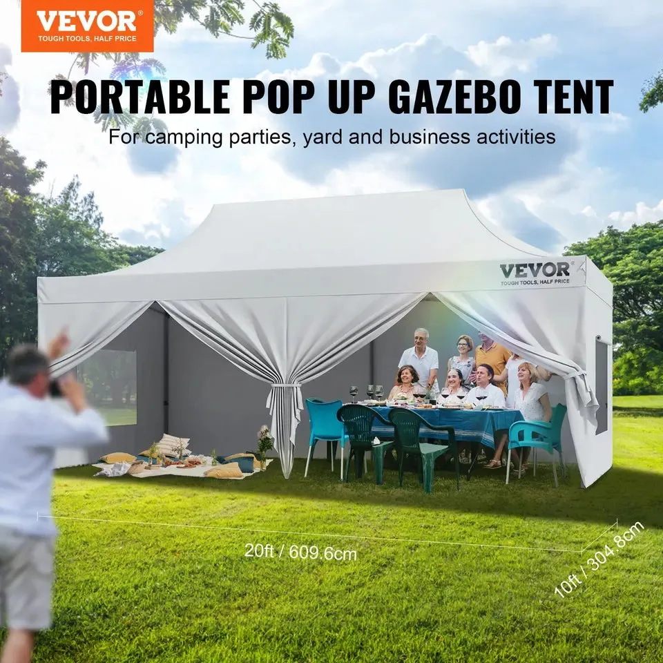 10x20 FT Pop up CanopyRemovable Sidewalls, Instant Canopies Portable Gazebo &amp; Wheeled Bag, UV Resistant Waterproof,