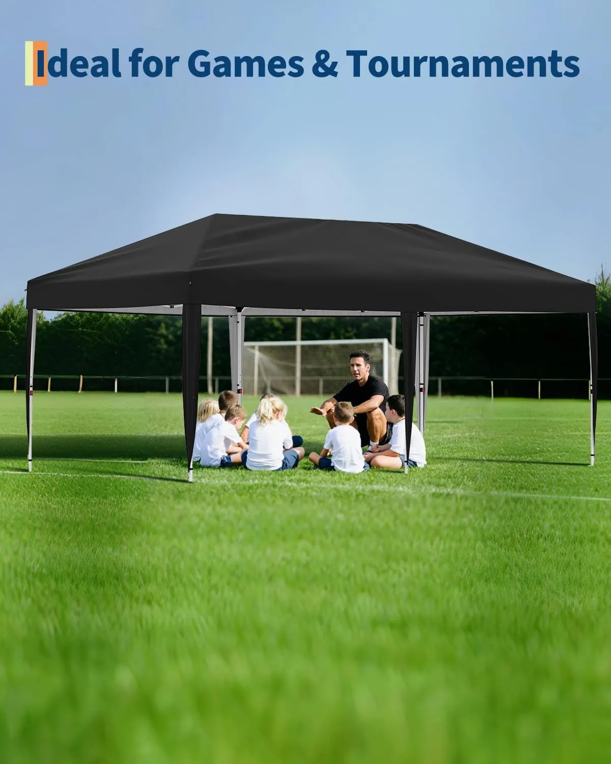 10x20 Pop Up Canopy with 6 Sidewalls - Heavy Duty Outdoor Canopy Tent with Portable Roller Bag - 3 Adjustable Height, 4 Weight Bags, 8 Stakes & 6 Guy Ropes Included, Black