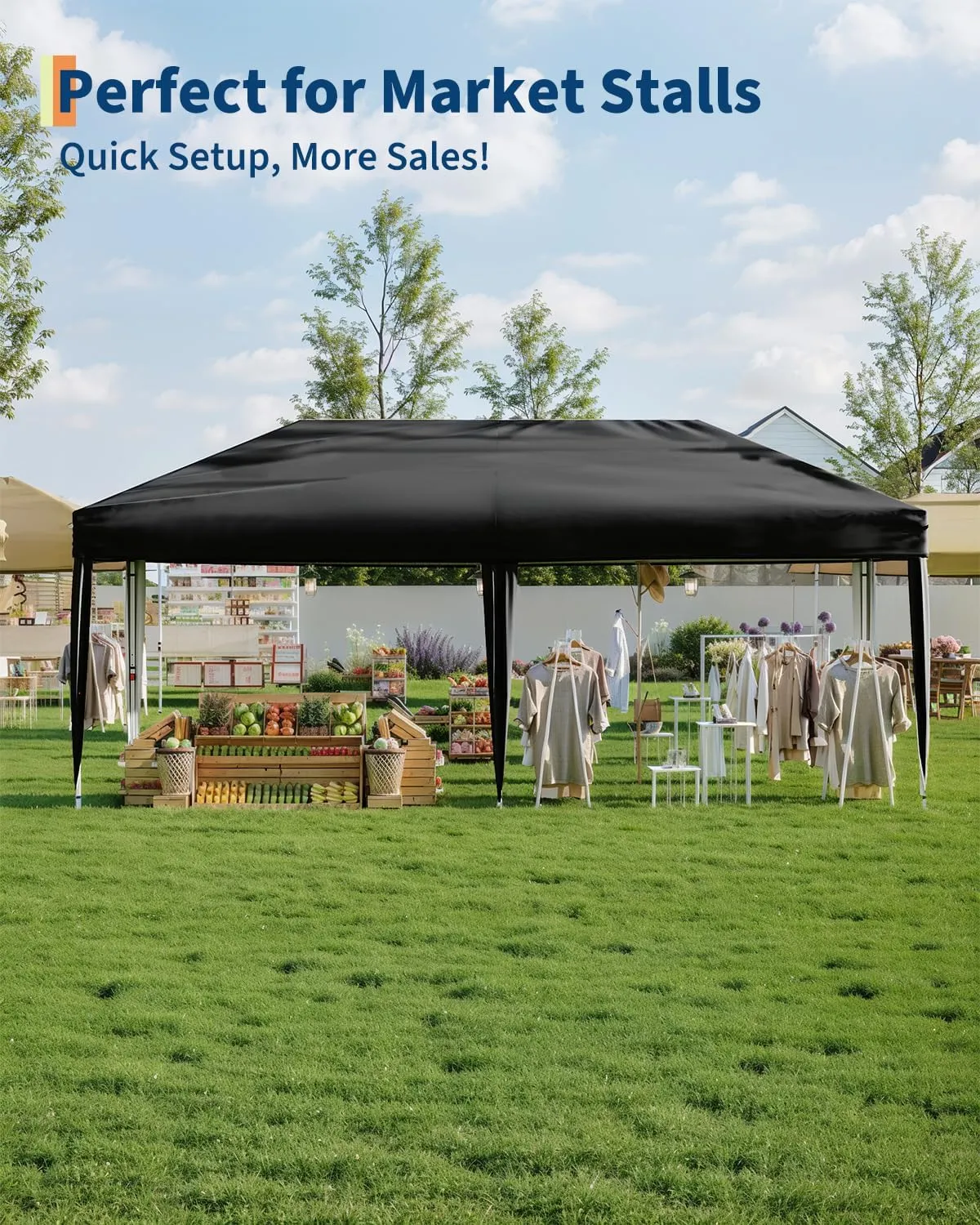 10x20 Pop Up Canopy with 6 Sidewalls - Heavy Duty Outdoor Canopy Tent with Portable Roller Bag - 3 Adjustable Height, 4 Weight Bags, 8 Stakes & 6 Guy Ropes Included, Black
