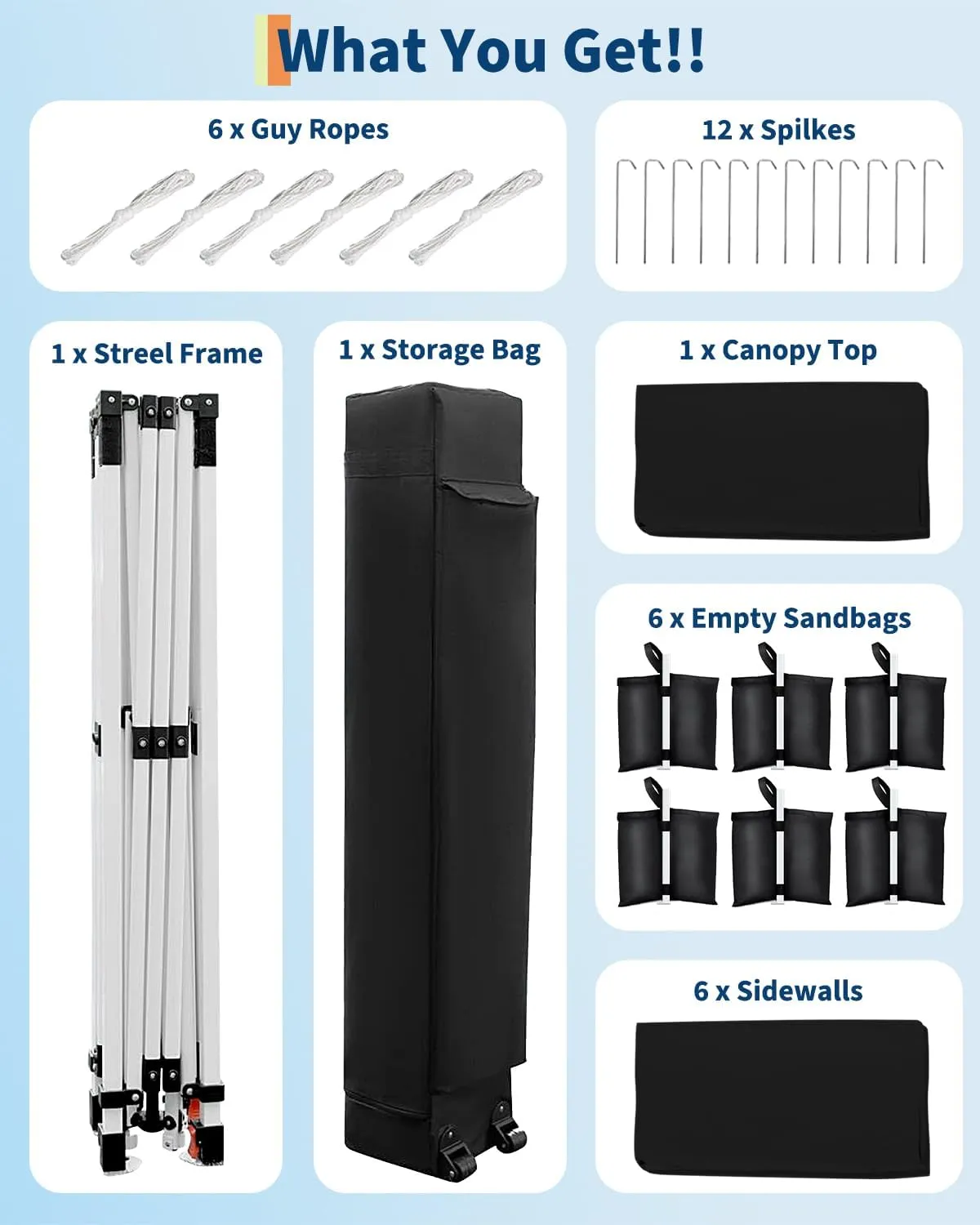 10x20 Pop Up Canopy with 6 Sidewalls - Heavy Duty Outdoor Canopy Tent with Portable Roller Bag - 3 Adjustable Height, 4 Weight Bags, 8 Stakes & 6 Guy Ropes Included, Black