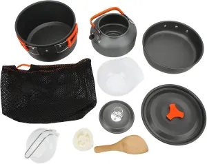 11 Piece Camping Cooking Set, Multilayer Portable Cookware for 2-3 People, Ideal for Backpacking, Hiking, and Emergency Preparedness