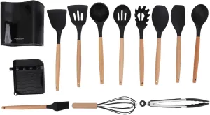 11 Piece Camping Cookware Set, Heat Wooden Handles, BPA Silicone, Portable and Compact, for Hiking, Backpacking, and Outdoor Cooking