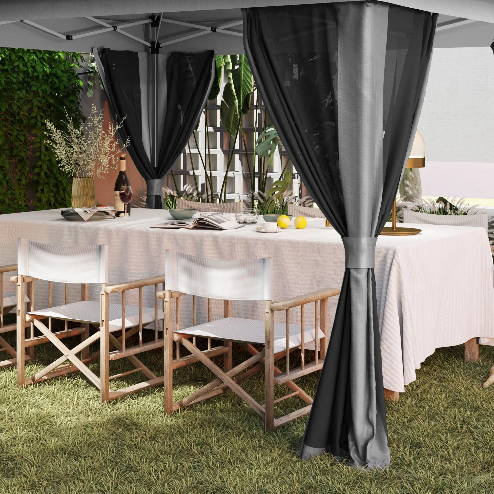 11.7' x 11.7' Pop-Up Canopy with Netting, UPF50  Shelter with Wheeled Carry Bag and Sand Bags