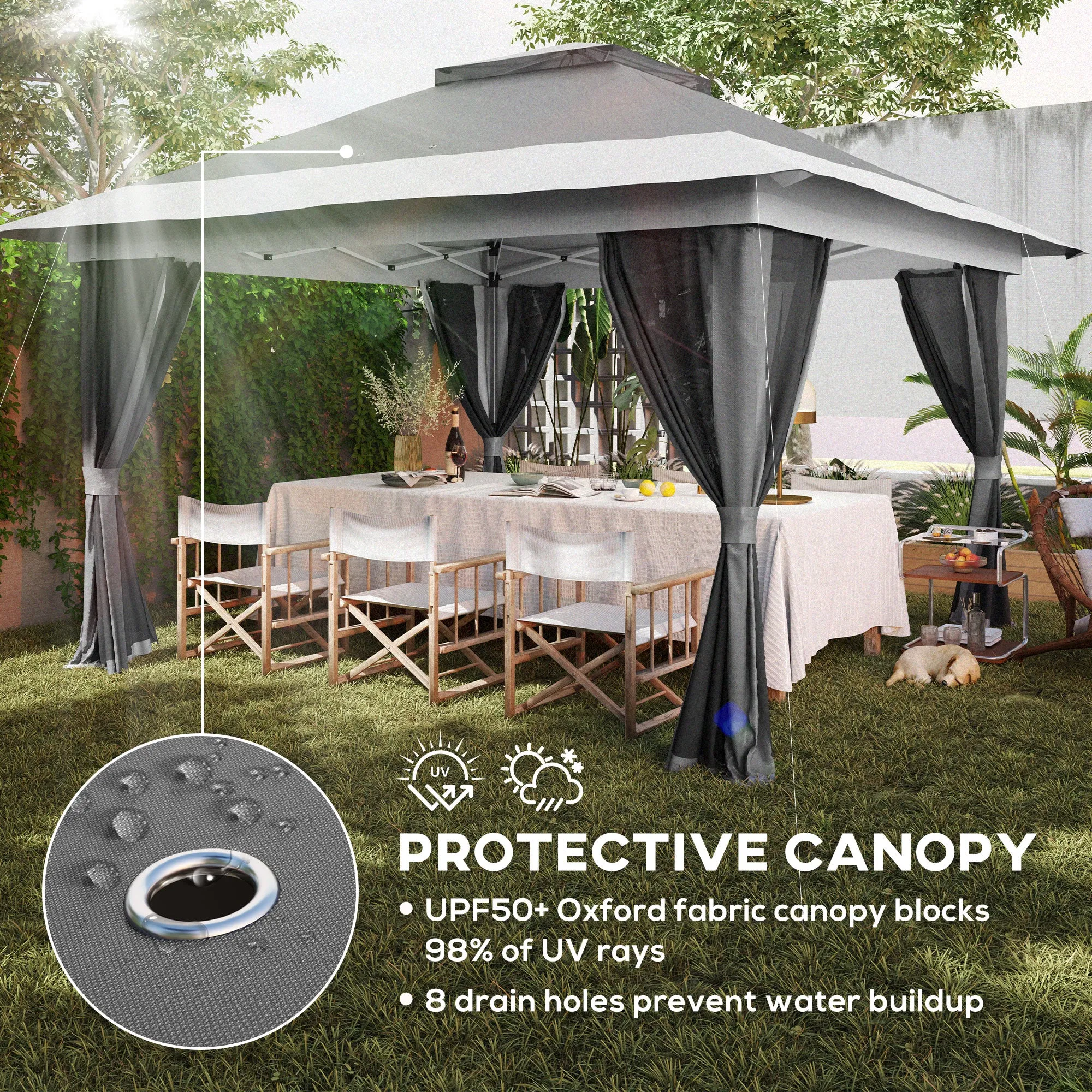 11.7' x 11.7' Pop-Up Canopy with Netting, UPF50  Shelter with Wheeled Carry Bag and Sand Bags