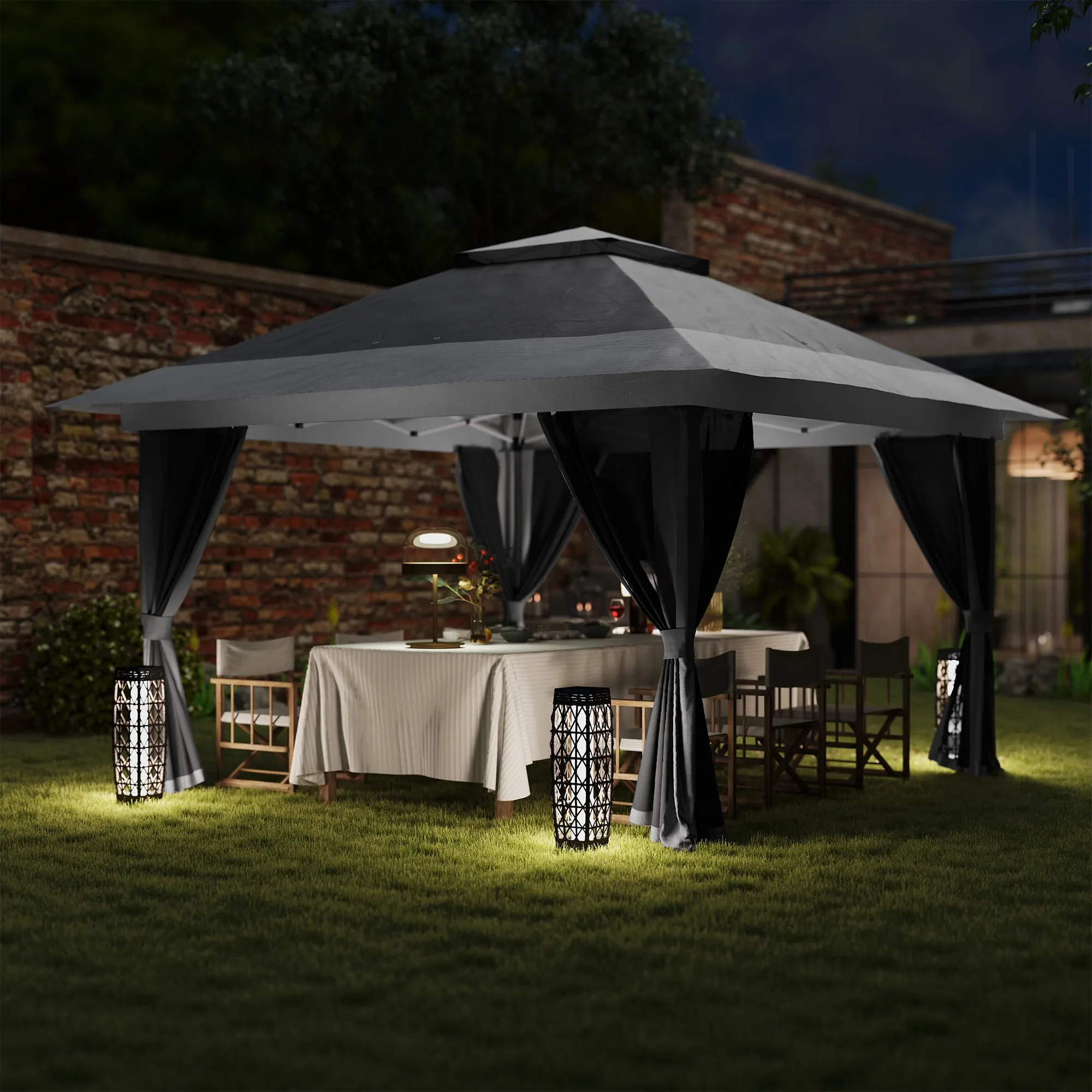 11.7' x 11.7' Pop-Up Canopy with Netting, UPF50  Shelter with Wheeled Carry Bag and Sand Bags