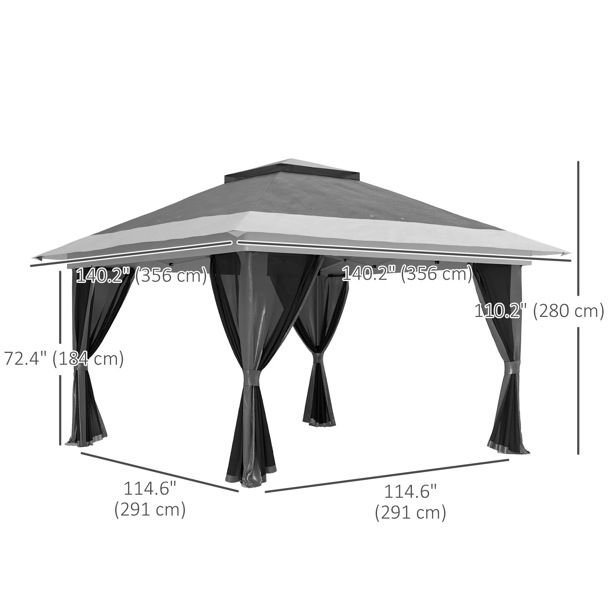 11.7' x 11.7' Pop-Up Canopy with Netting, UPF50  Shelter with Wheeled Carry Bag and Sand Bags