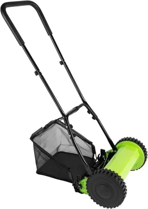 12 Inch Lawn Reel Mower Manual Push Lawn Mower Cordless Walk-Behind Steel Adjustable Cutting Height with 23L Collection Bag & 5 Steel Blades, 2 Wheels for Yard, Garden