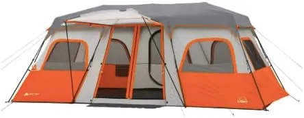 12-Person Instant Cabin Tent with LED Lights – 3-Room Layout, Pre-Attached Poles, 2-Minute Setup, 2 Doors, Storage Pockets, Fits 3 Queen Beds, 18' x 10'