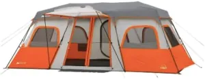 12-Person Instant Cabin Tent with LED Lights – 3-Room Layout, Pre-Attached Poles, 2-Minute Setup, 2 Doors, Storage Pockets, Fits 3 Queen Beds, 18' x 10'