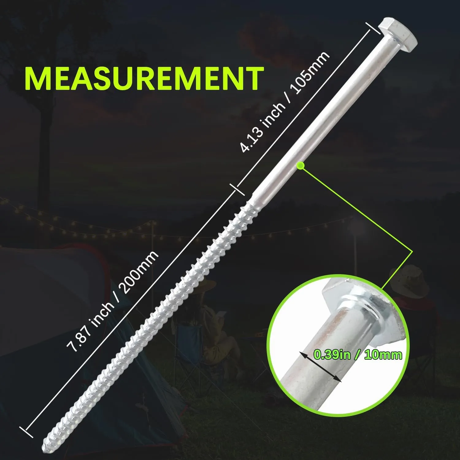 12pcs 3/8 x 12 inch Heavy Duty Camping Ground Anchors, Non-Rust Tent Stakes Screw in Kit for Securing Animals, Trampoline, Carports, Canopies, Sheds, Swing Sets, Ground Anchors for High Winds