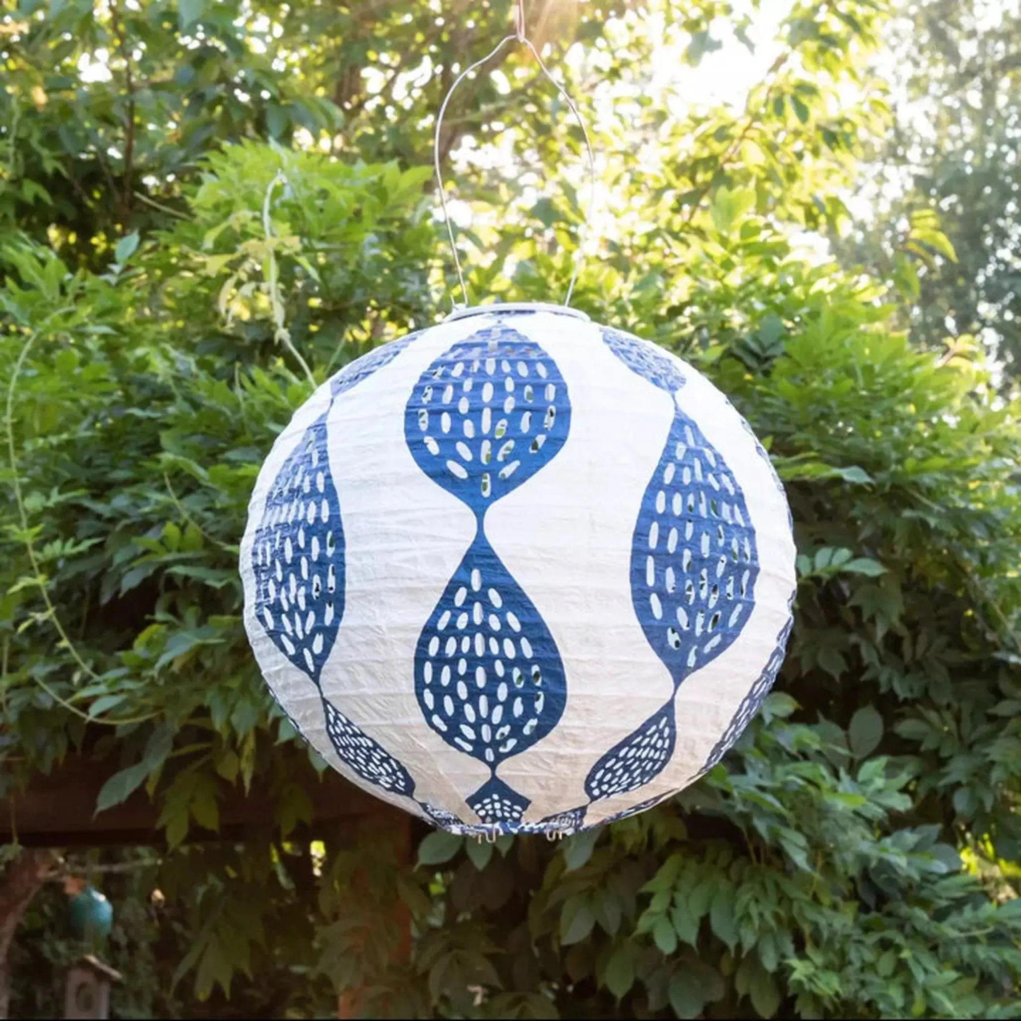 12" Indigo Leaf Globe Solar Lantern