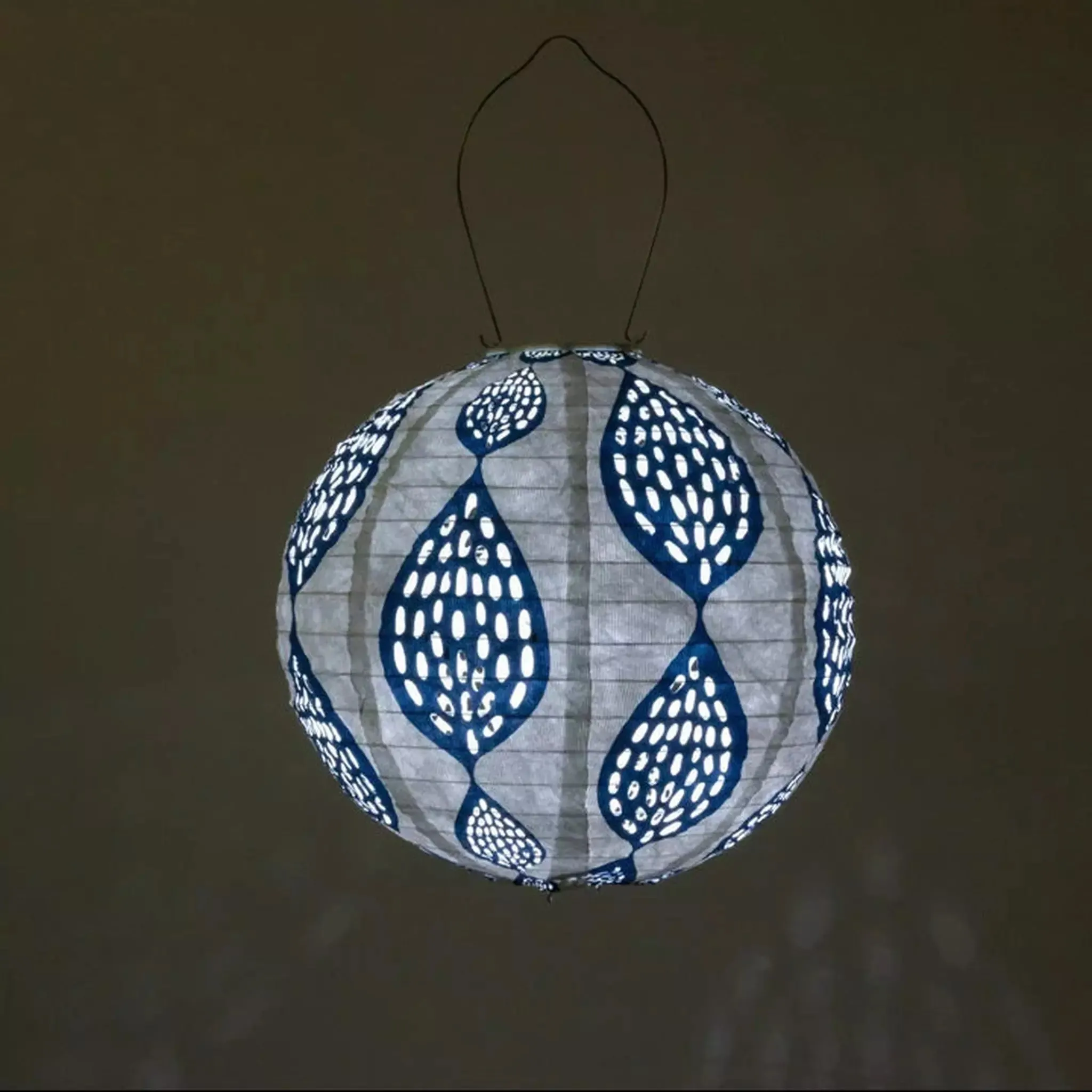 12" Indigo Leaf Globe Solar Lantern