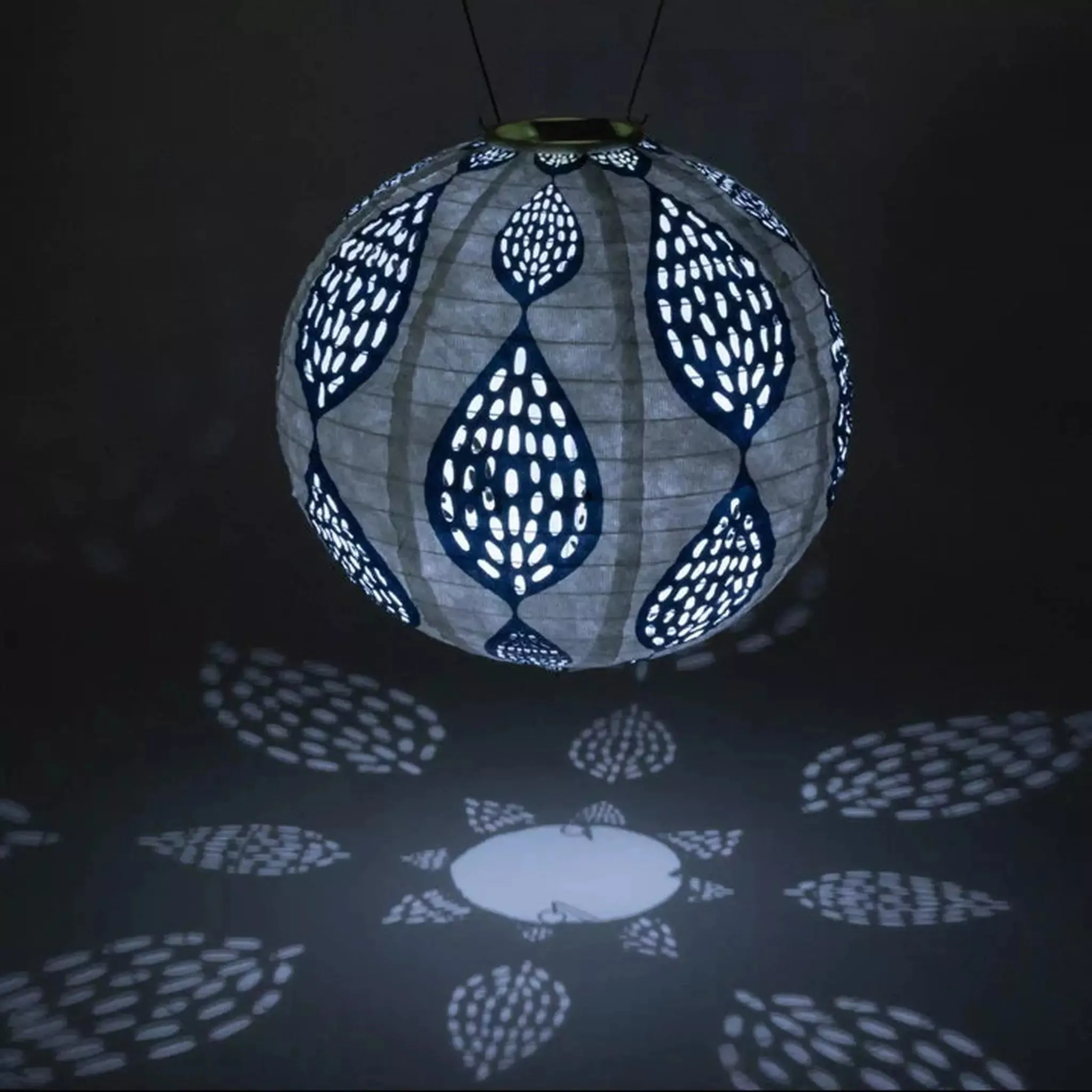 12" Indigo Leaf Globe Solar Lantern