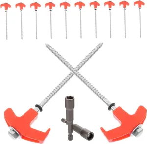 13pcs Heavy Duty Screw in Tent Stakes Metal Ground Anchors for Camping Quick Setup Secure Large Tents Includes Orange Stakes Socket for