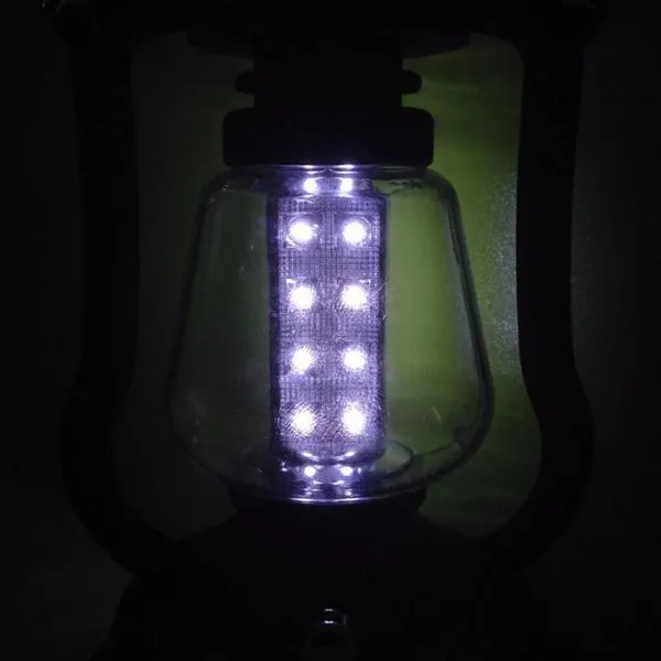 16 LED Solar Dynamo Camping Lamp Light Rechargeable Lantern with Hand Crank Black