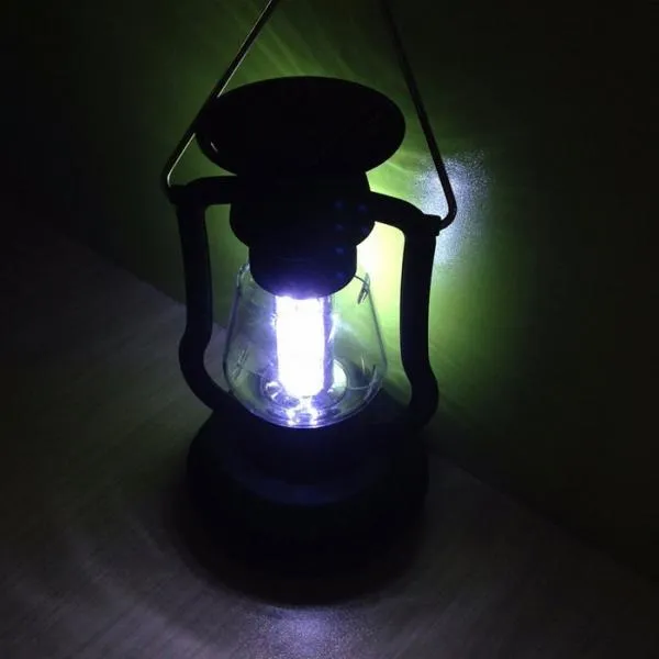 16 LED Solar Dynamo Camping Lamp Light Rechargeable Lantern with Hand Crank Black