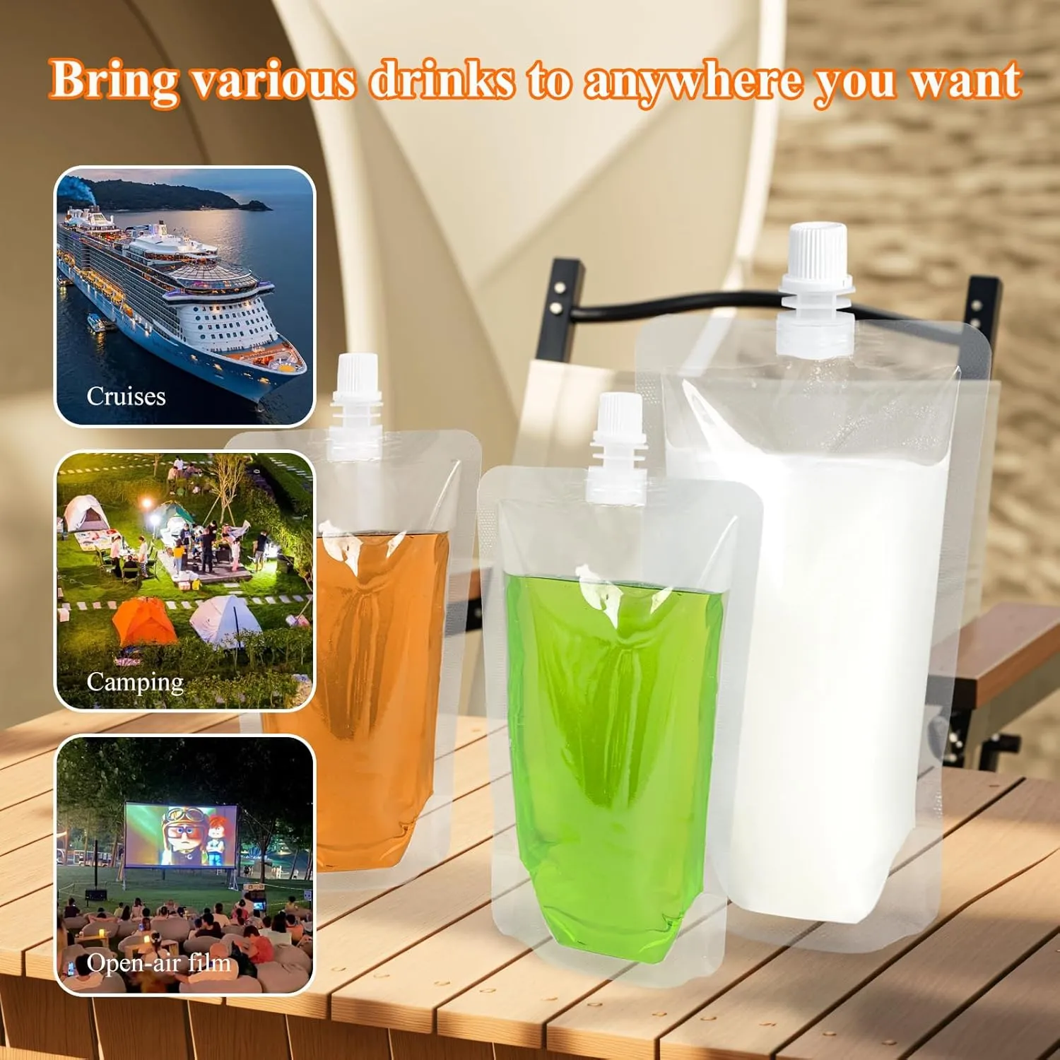 16OZ 100PCS Drink Bags, Reusable Spout Pouches with Funnel for Drinking Liquid Beverage Juice, Plastic Flasks for Travel Camping Outdoor Sport Concert Events Runner,Leak-Proof Food Grade