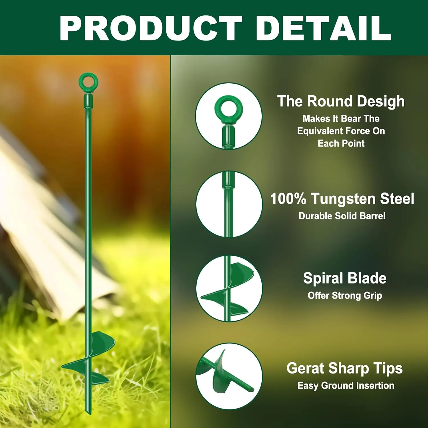 18'' Ground Anchors for High Wind,Heavy Duty Metal Hurricane Ground Stakes Anchors ，Screw in Trampoline Anchors for Swing Set，Camping Tent,Car Ports,Canopy,Sand Tent,Gazebo,Dog