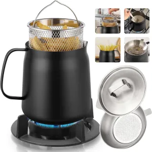 2 in 1 Oil Strainer & Deep Fryer with Basket, 304 Stainless Steel Oil Filter, Heavy Duty Bacon Grease Saver with Strainer 2L 68oz Grease Container for Kitchen Versatile Frying Pot