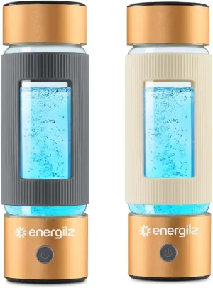 2 Luxurious Gold Bottles Hydrogen Water Bottles – 16 oz, SPE & PEM Hydrogen Ionizer Water Bottle, 3000 ppb, Silicone Protection Hydrogen Water Generator
