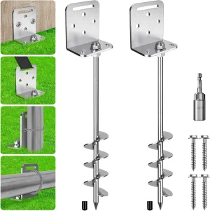 2 Pack 24" Ground Anchors Screw in Trampoline Earth Anchor Stakes kit with Versatile L Bracket 20MM Spiral Shed Anchor Swingset Anchors for Swing Set, Tent, Mobile Home, Canopy, Carport, Playset