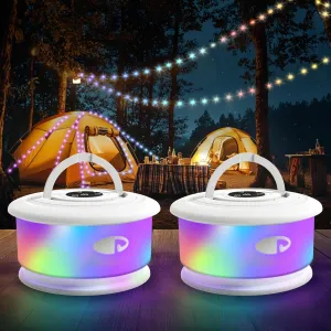 2-Pack Camping String Lights, 3 in 1 Upgraded Retractable RGB Outdoor String Lights with 19 Lighting Modes, Quick 30s Recovery, 32.8 FT Portable Tent Light, Rechargeable Camping Lantern (White)