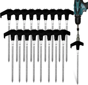 20 Pack Screw in Tent Stakes, 8 Inch Heavy Duty Ground Anchors with Hex Head Drillable Tent Pegs Camping Stakes for Patio, Garden, Canopies, Grassland, Outdoor (Black)