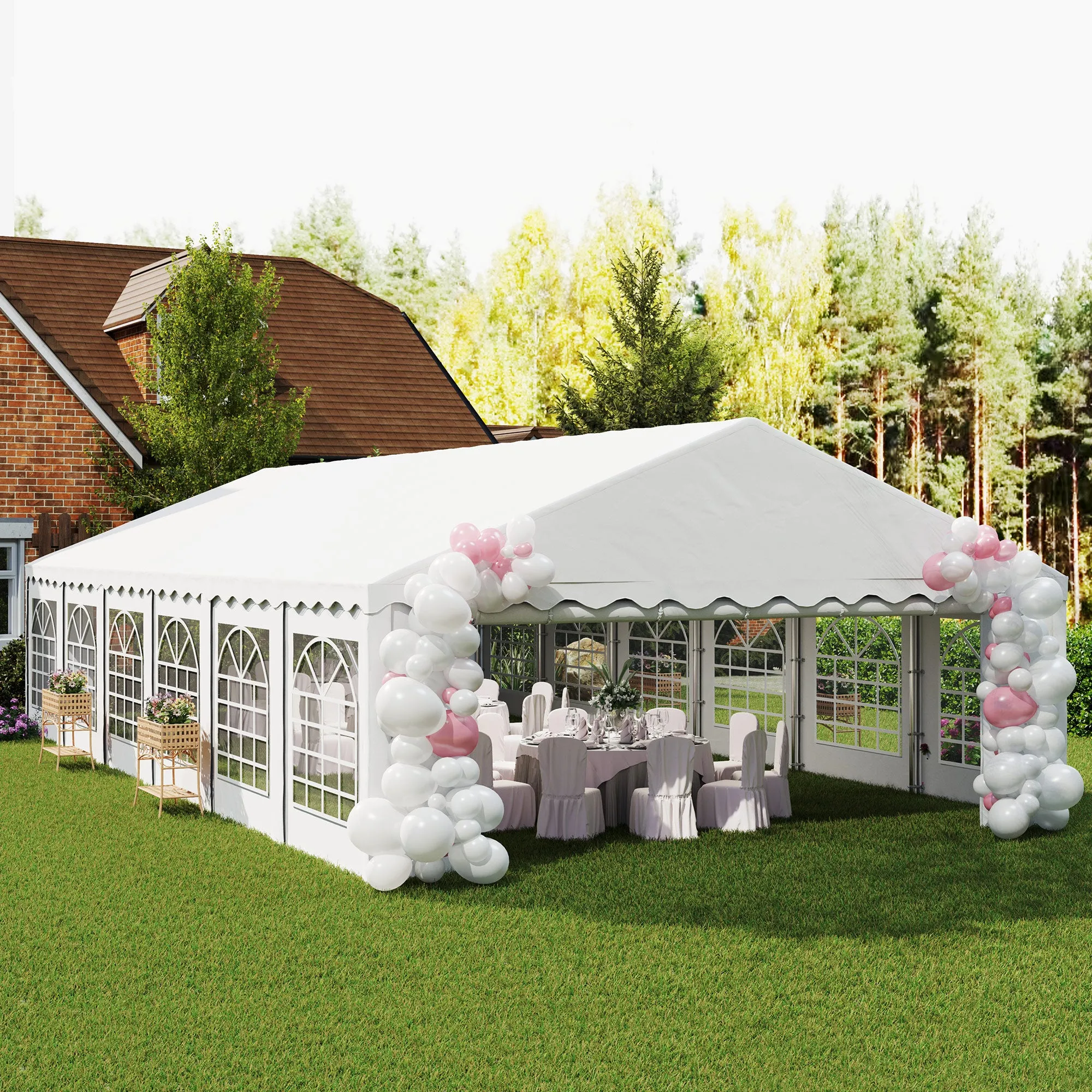 20' x 40' Party Tent with Removable Sidewalls, 12 Windows, White