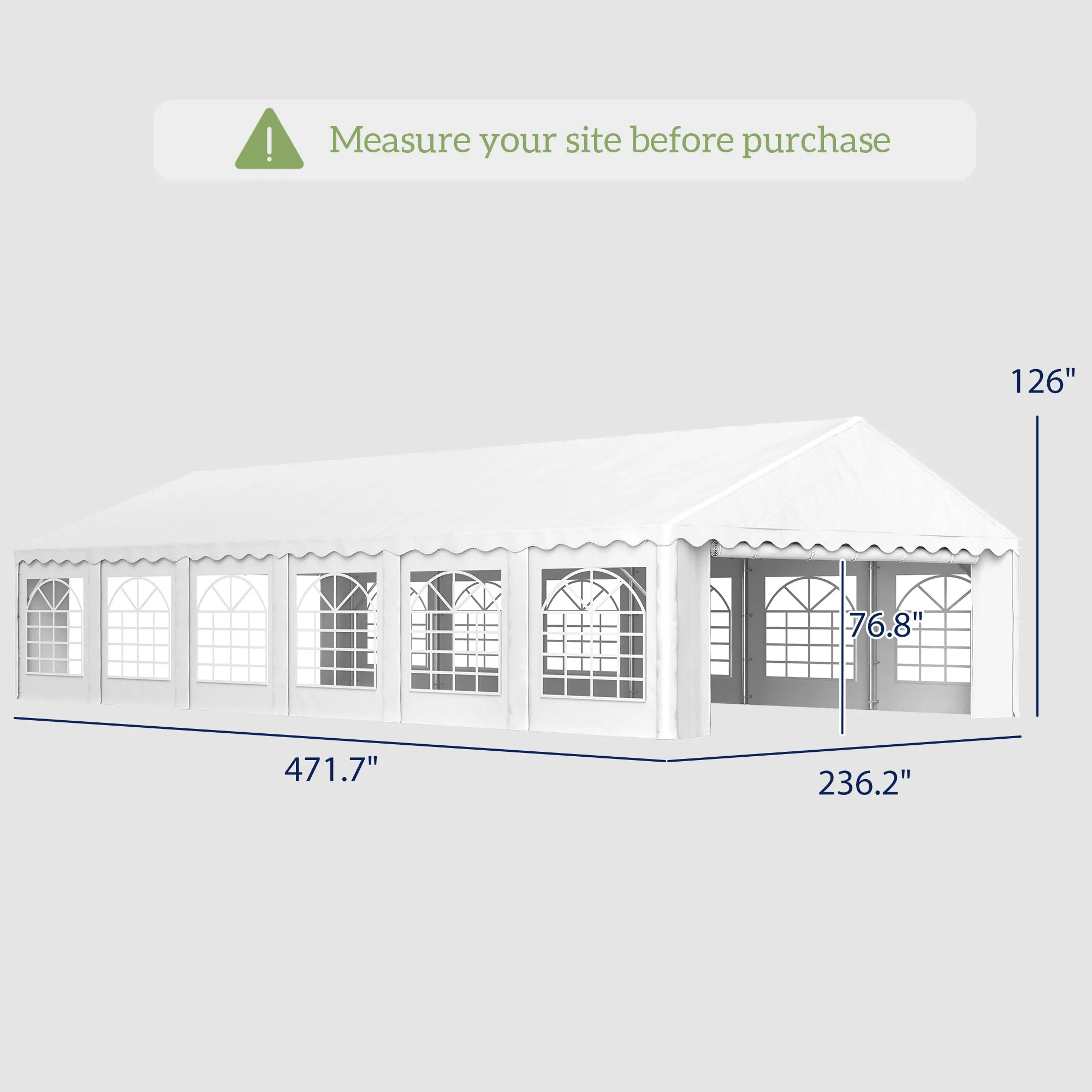 20' x 40' Party Tent with Removable Sidewalls, 12 Windows, White