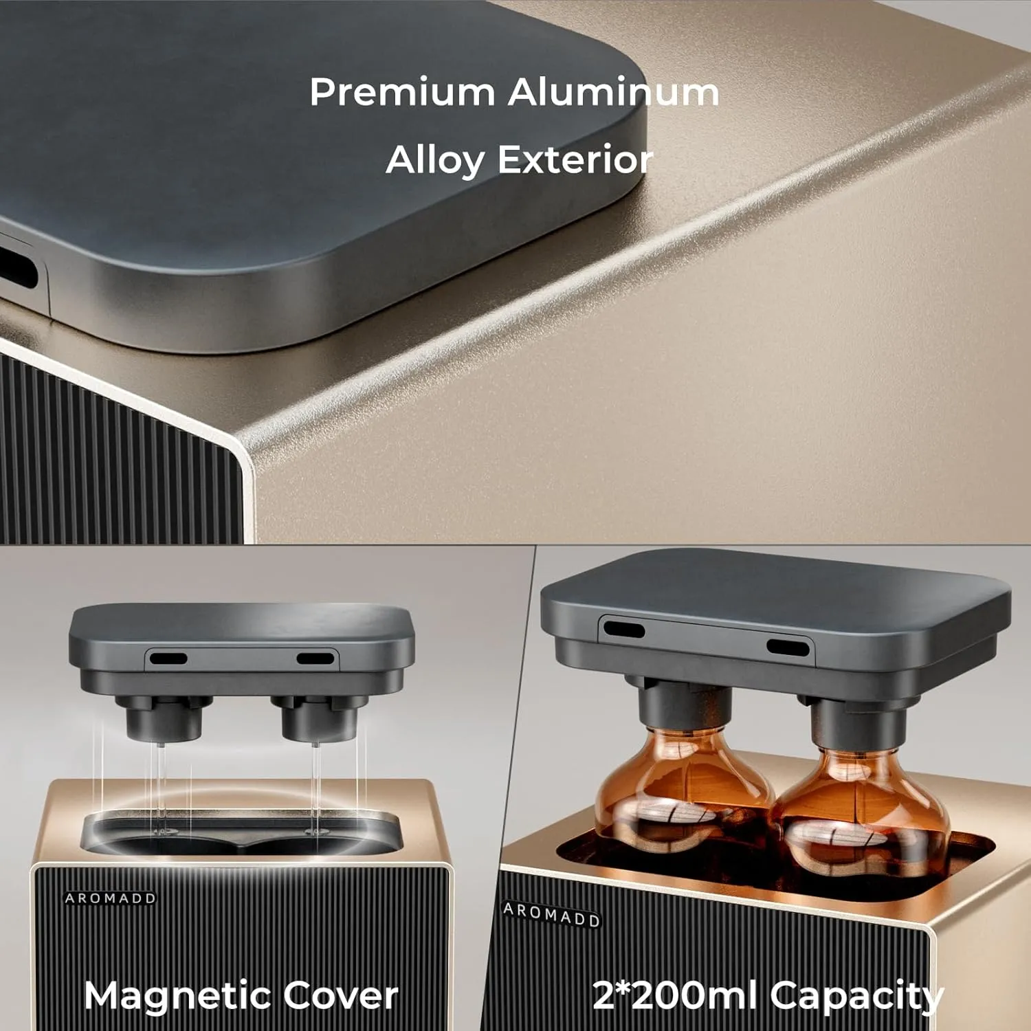 2000 Sq Ft Dual Nozzle Smart Waterless Diffuser, 2×200ml Scent Air Machine for Home Hotel Collection Diffuser Cold Air Technology Waterless Essential Oil Diffuser for Large Room (Gold Titanium)